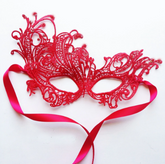 Nessiworld Red Color Lace Knitting Embroidered Party Mask Model 1